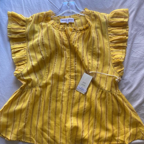 yellow sleeveless top with metallic stripes ruffles size 6 - medium - Picture 1 of 5